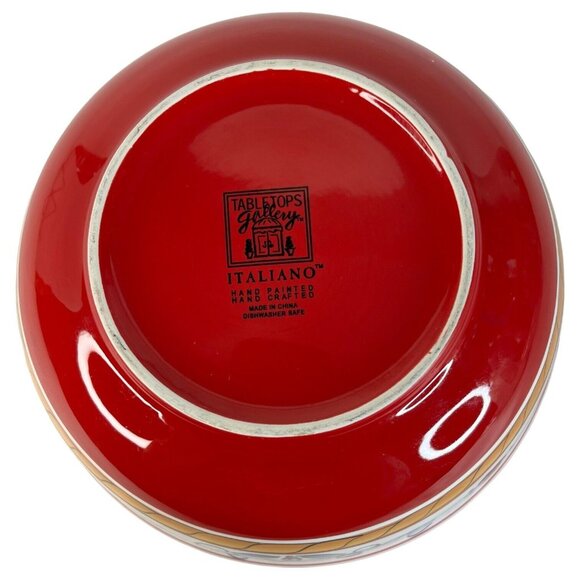 Tabletops Gallery Italiano Large Servng Bowl Red Blue Hand Painted Floral 10 IN - Picture 7 of 8